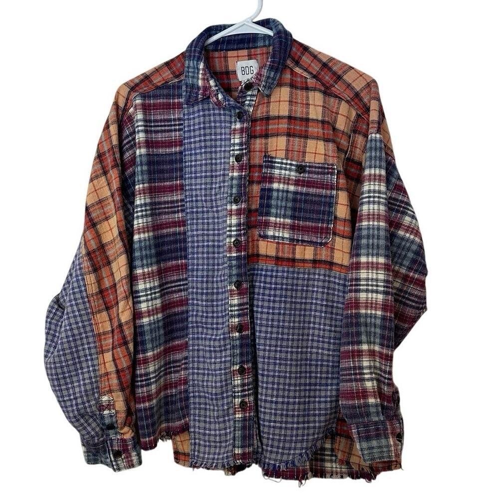 BDG Womens Patchwork Plaid Oversized Button Flann… - image 1